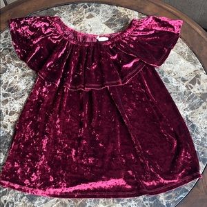 felt maroon off the shoulder dress shirt